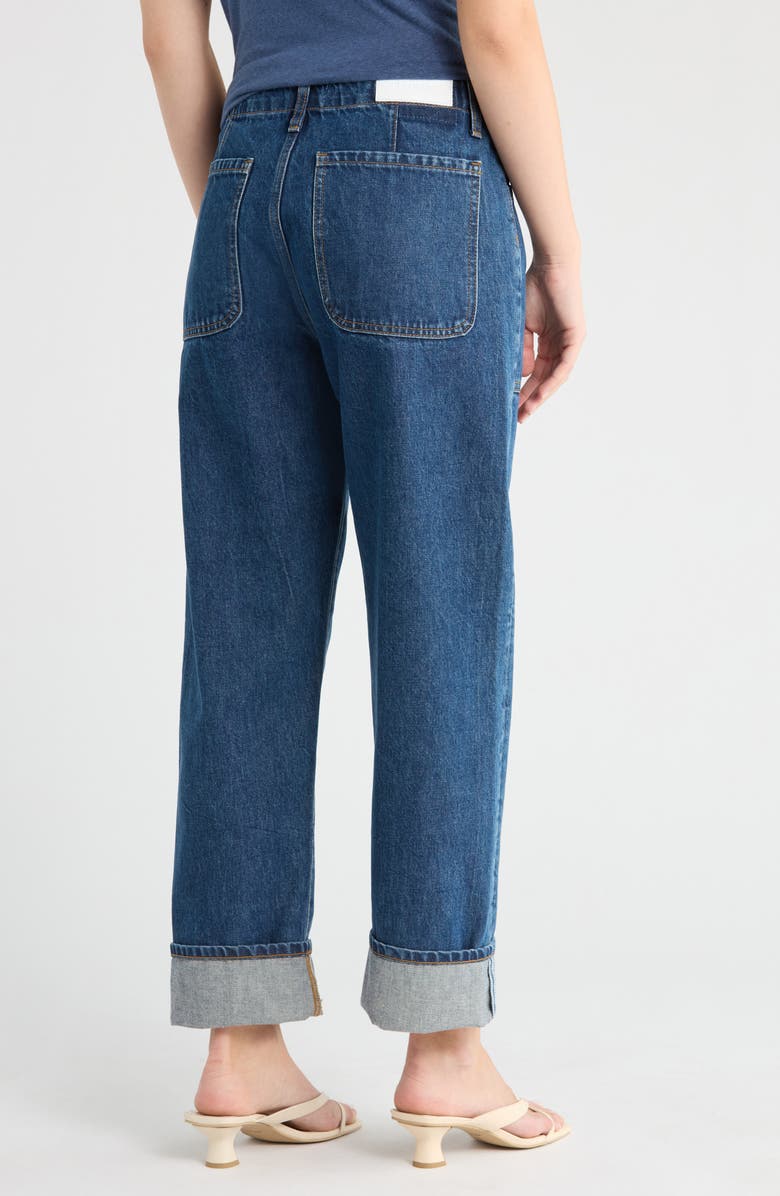 Re/Done The Bender High Waist Cuff Straight Leg Jeans, Alternate, color, Rustic Indigo