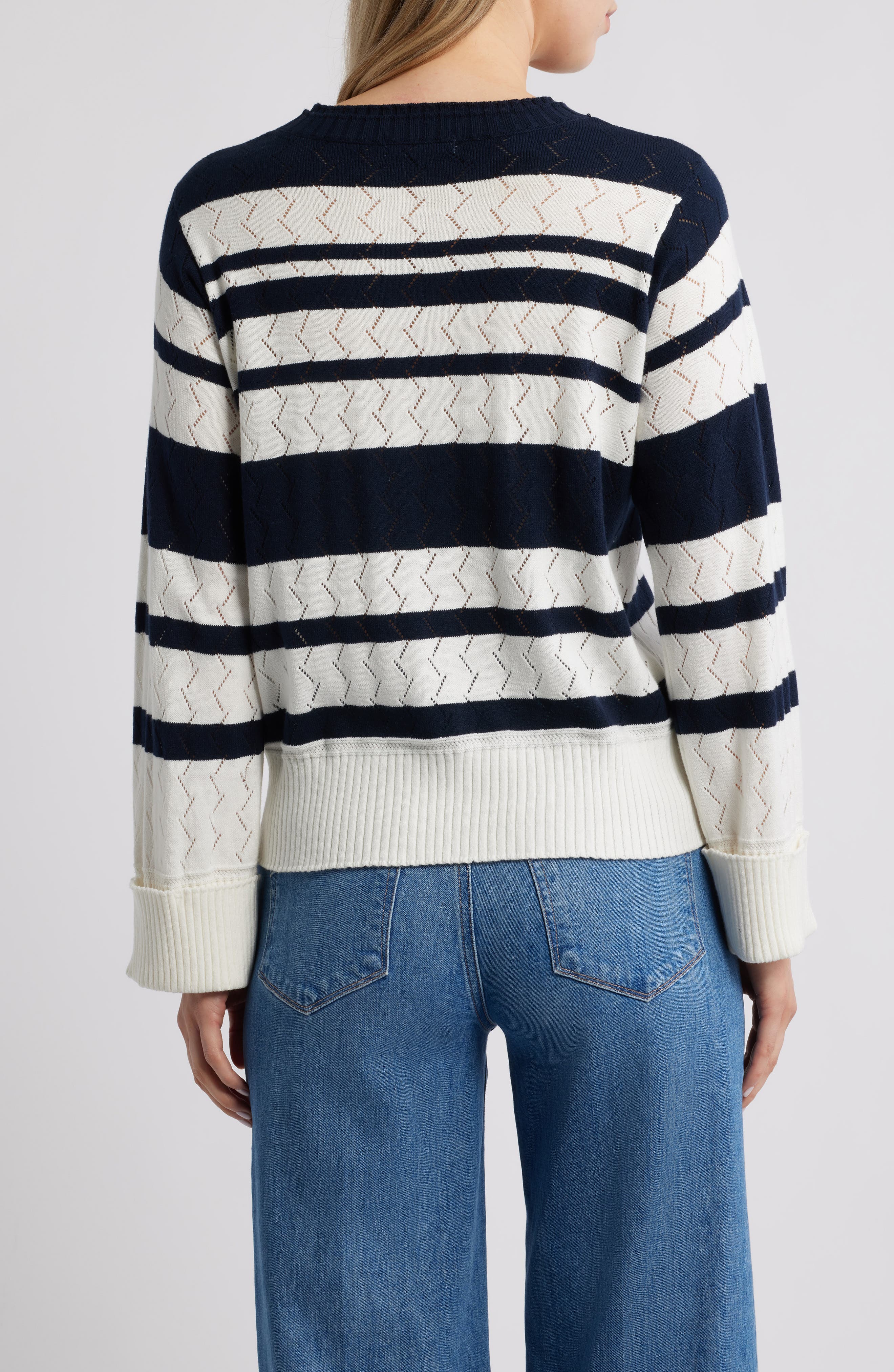 Embroidered Stripe Pointelle Sweater - image 2