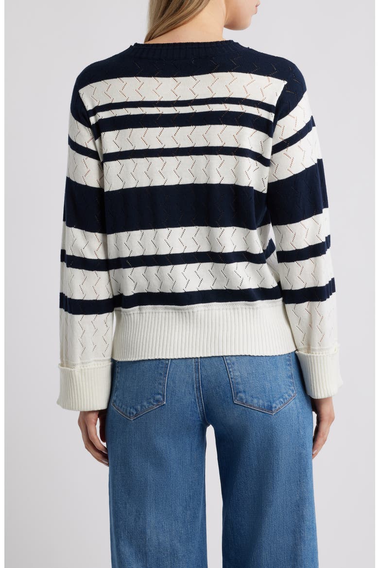 Embroidered Stripe Pointelle Sweater, Alternate, color, OFF WHITE/ NAVY MULTI
