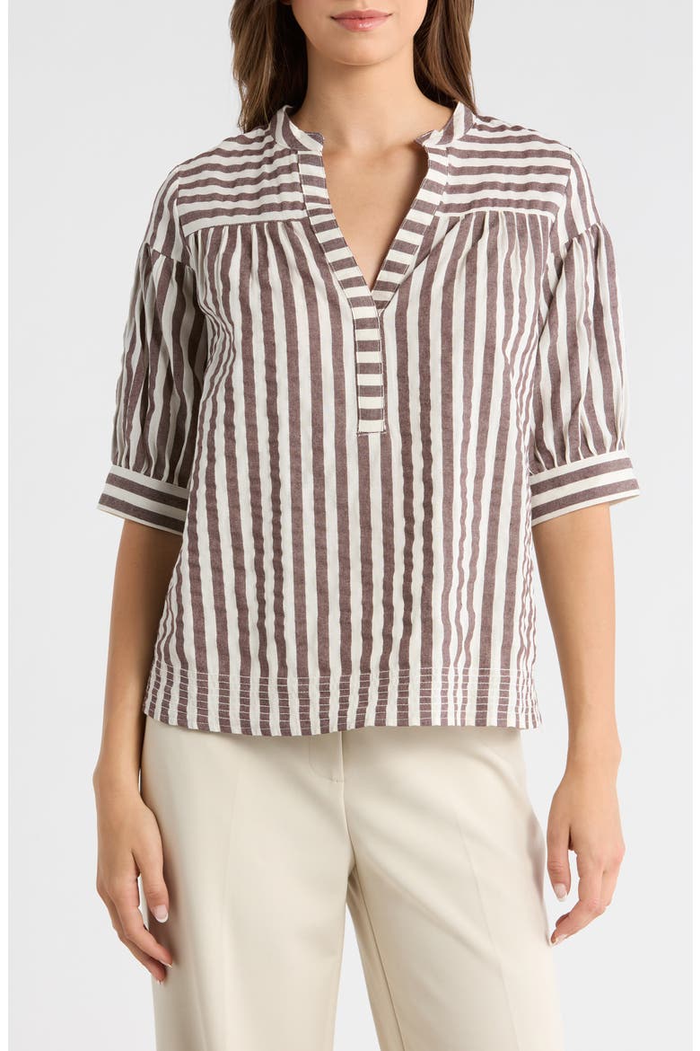 Catana Stripe Split Neck Top, Main, color, TAN-WHITE