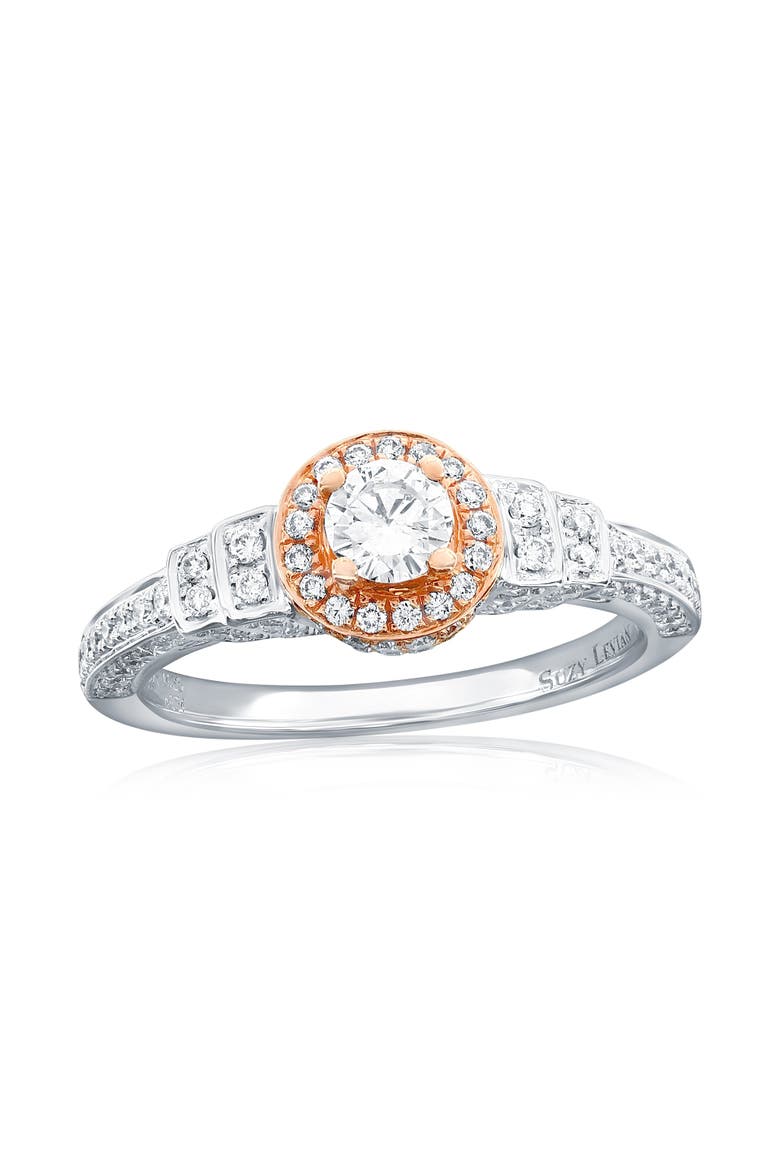 18K White & Rose Gold 0.25ct GIA-Certified Diamond & 0.54cttw Diamond Ring, Main, color, White/Rose Gold