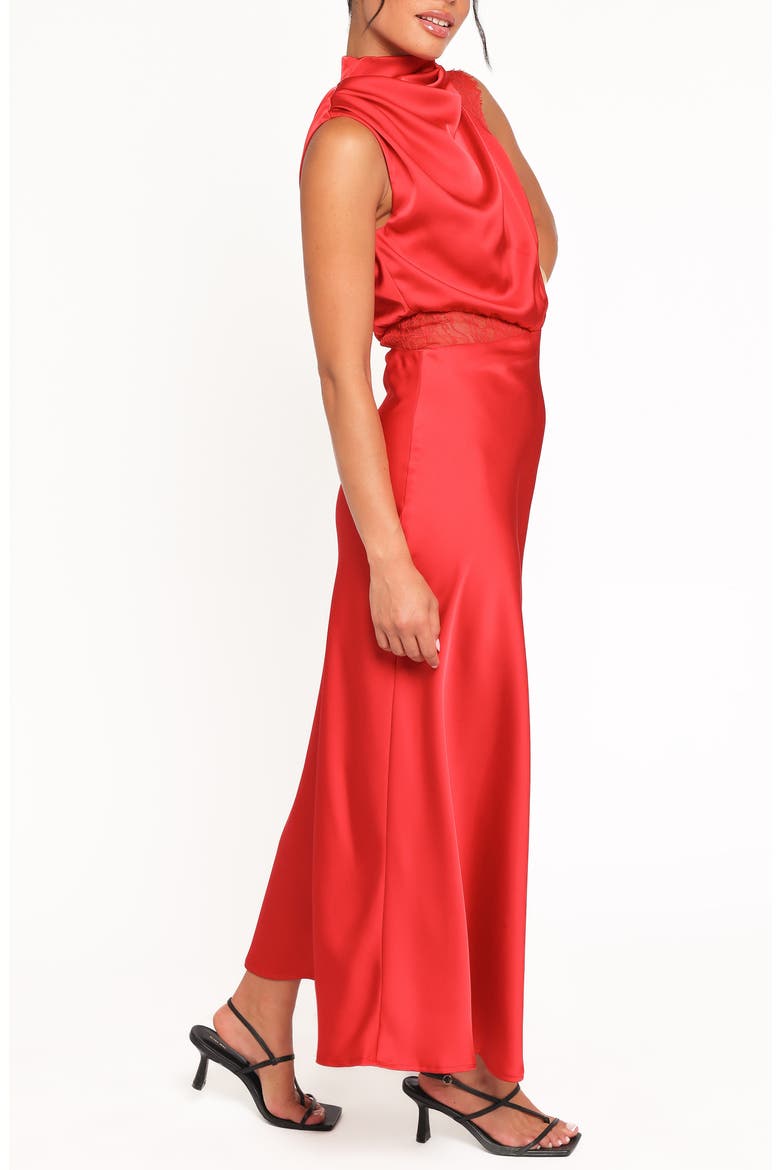 Anabelle Mock Neck Satin Maxi Dress, Alternate, color, RED