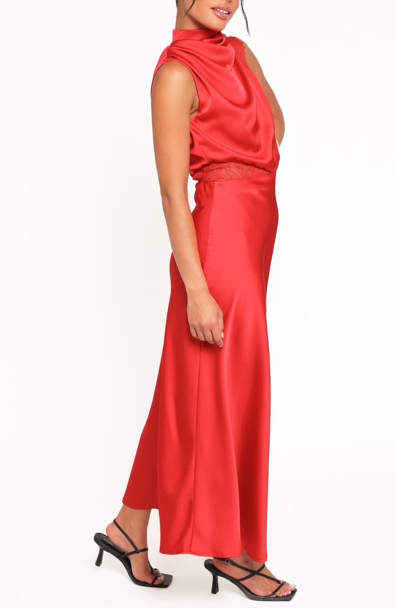 Petal & Pup Anabelle Mock Neck Satin Maxi Dress, Alternate, color, Red