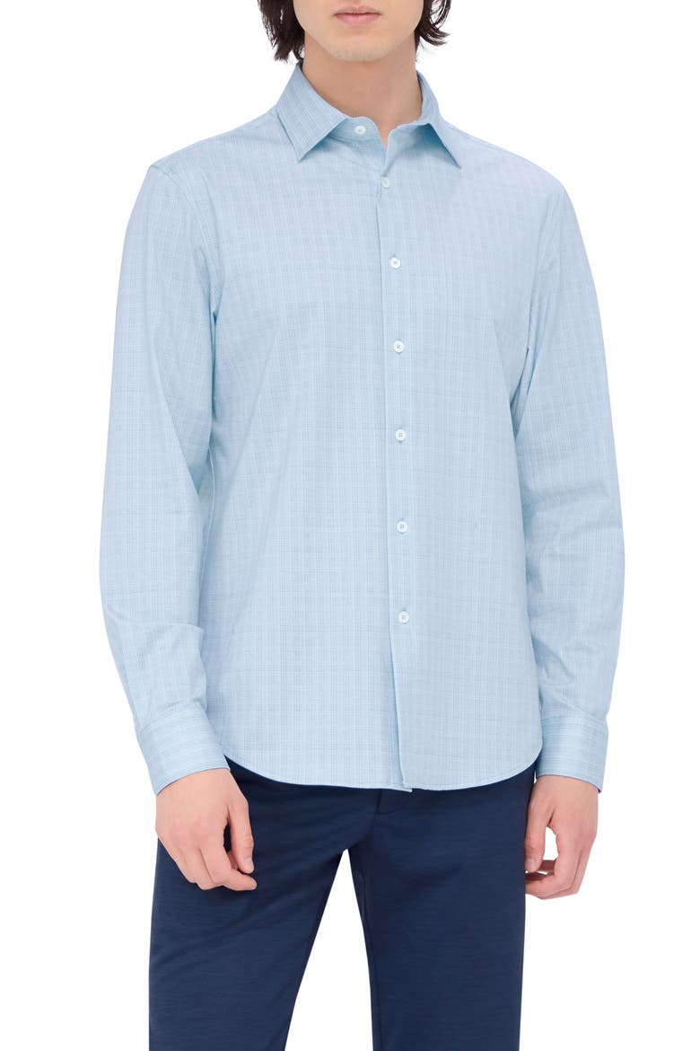 OoohCotton® Check Button-Up Shirt, Main, color, MENTHOL