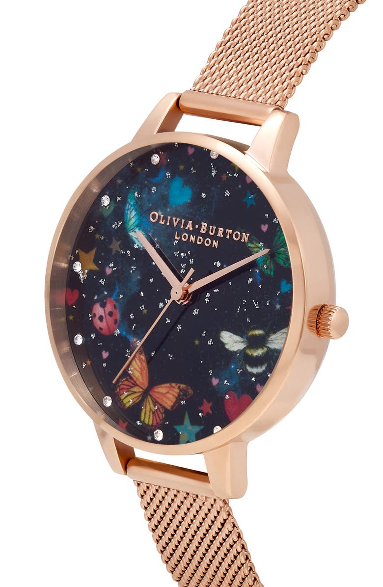 Olivia Burton Night Garden Mesh Strap Watch, 34mm, Alternate, color, 