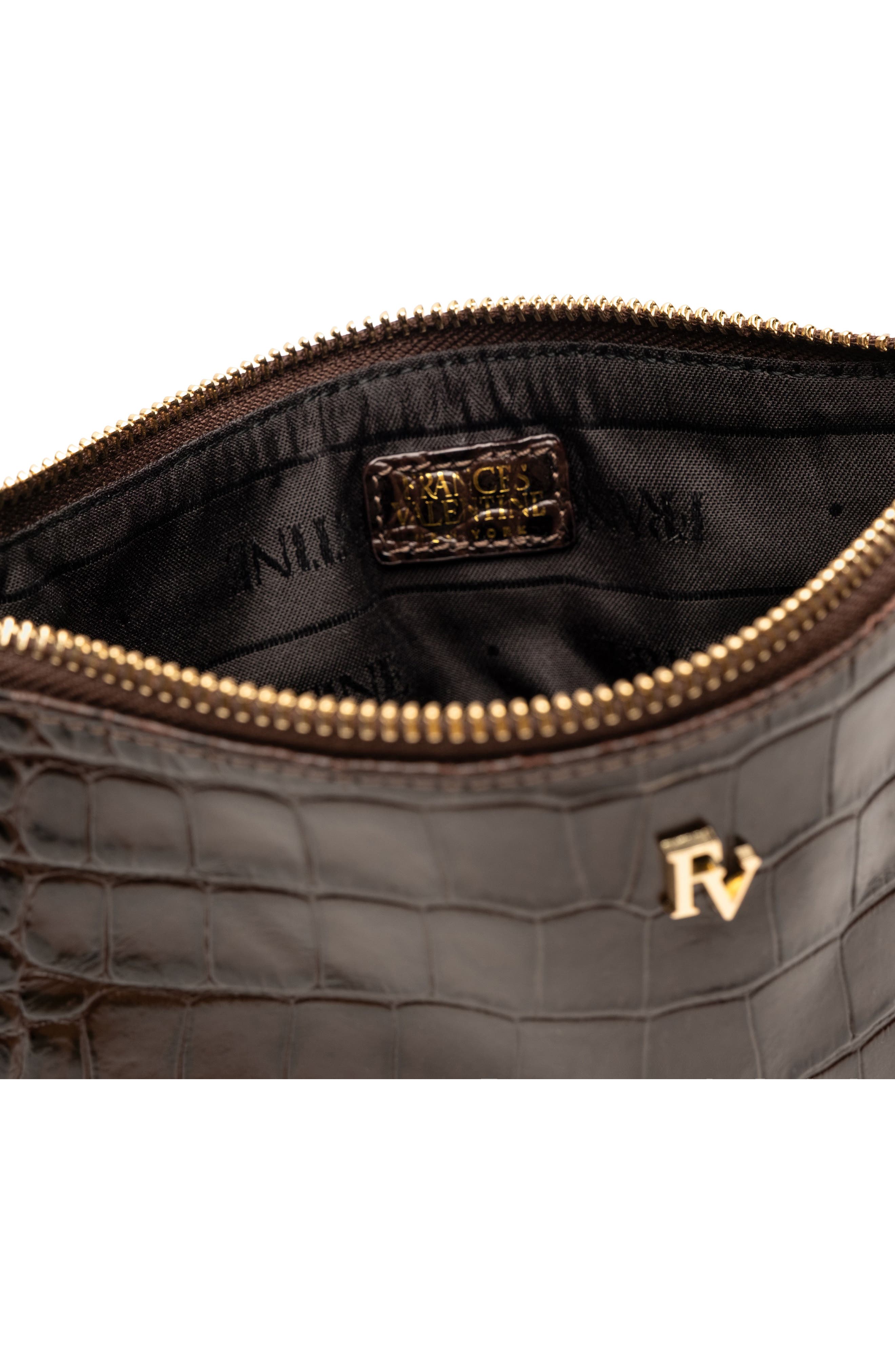 Frances Valentine Croc Embossed Leather Wristlet, Alternate, color, Brown