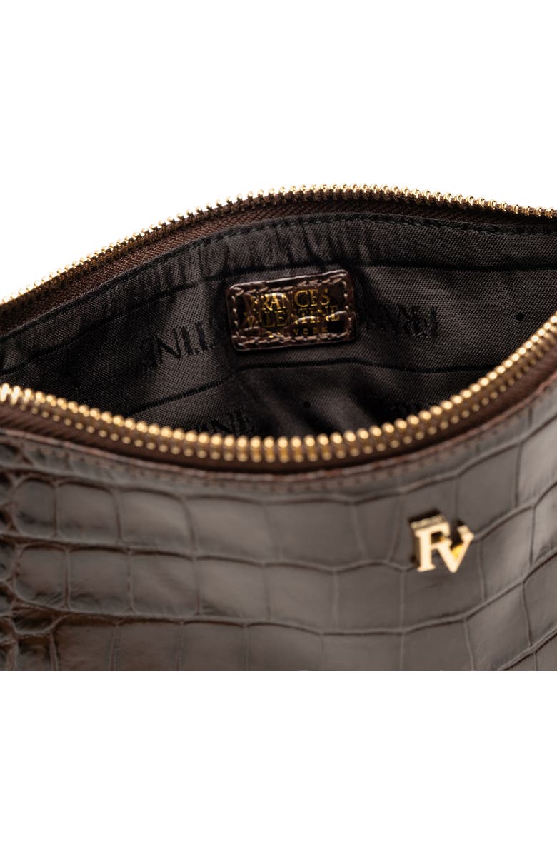 Frances Valentine Croc Embossed Leather Wristlet, Alternate, color, Brown