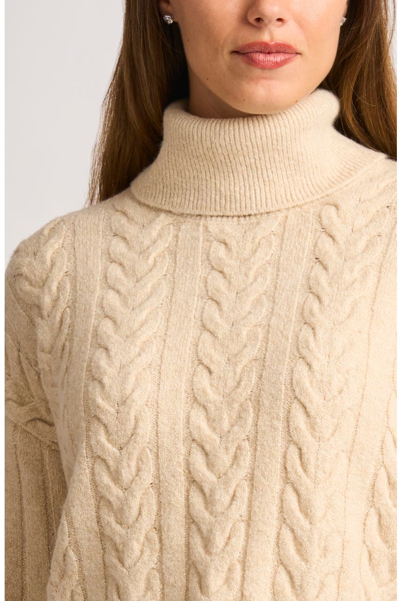 Cable Knit Turtleneck Sweater & Satin Midi Dress Set, Alternate, color, SHINE VANILA