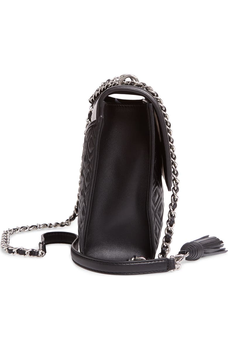 Tory Burch Fleming Quilted Lambskin Leather Convertible Shoulder Bag, Alternate, color, Black / Silver