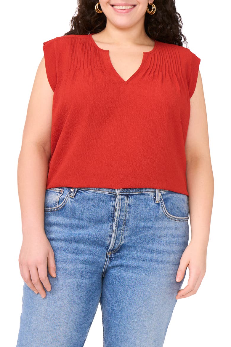 Pleat Detail Sleeveless Top, Main, color, CHILI
