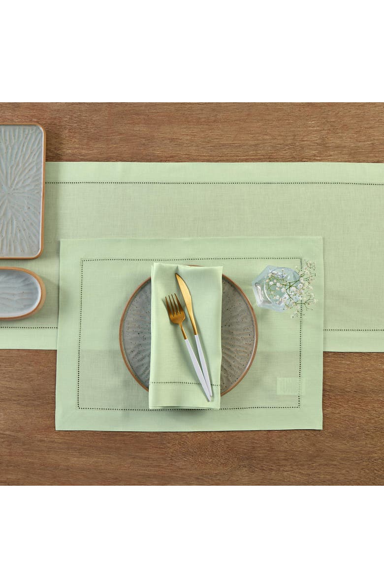 Solino Home Linen Table Runner - Classic Hemstitch, Alternate, color, Light Green