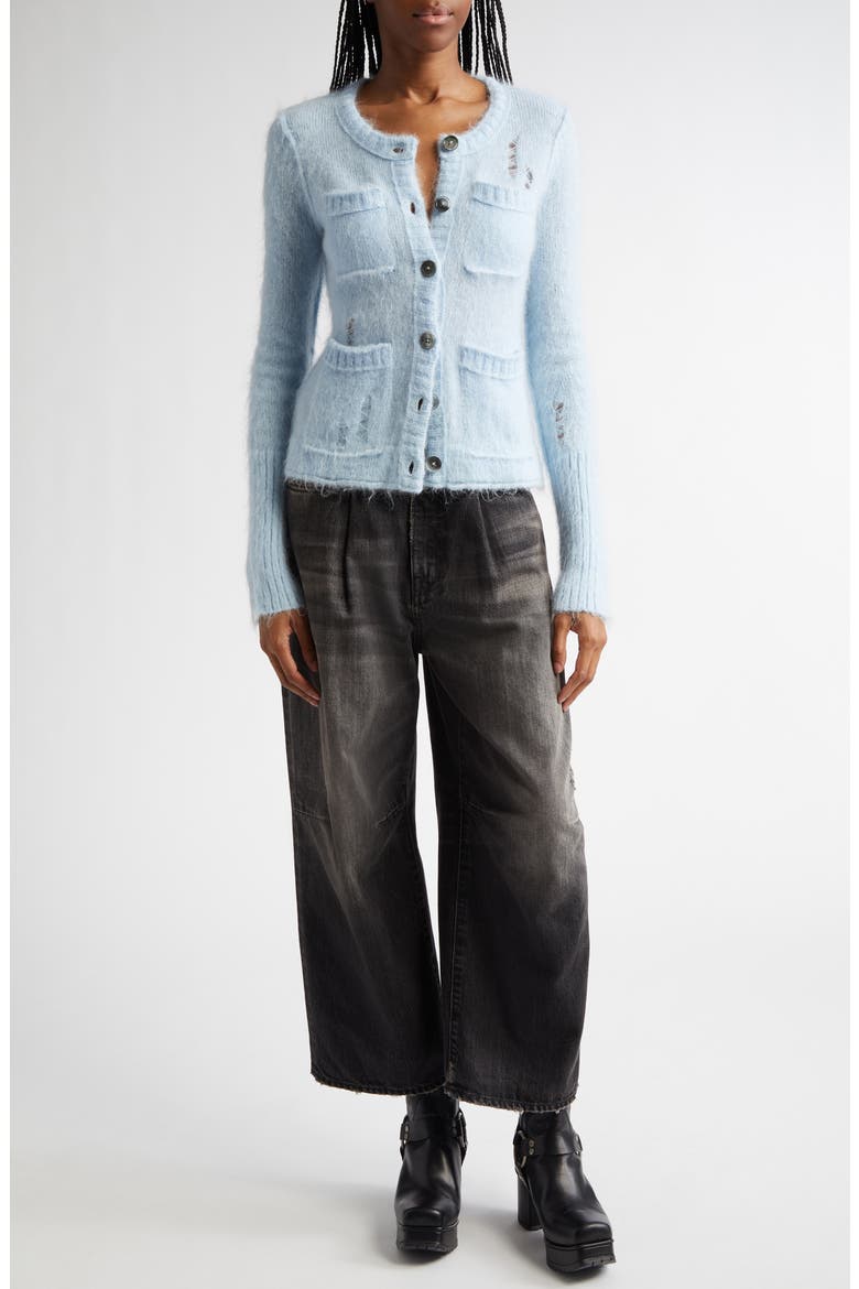 Elongated Shrunken Kid Mohair & Merino Wool Blend Cardigan, Alternate, color, LIGHT BLUE
