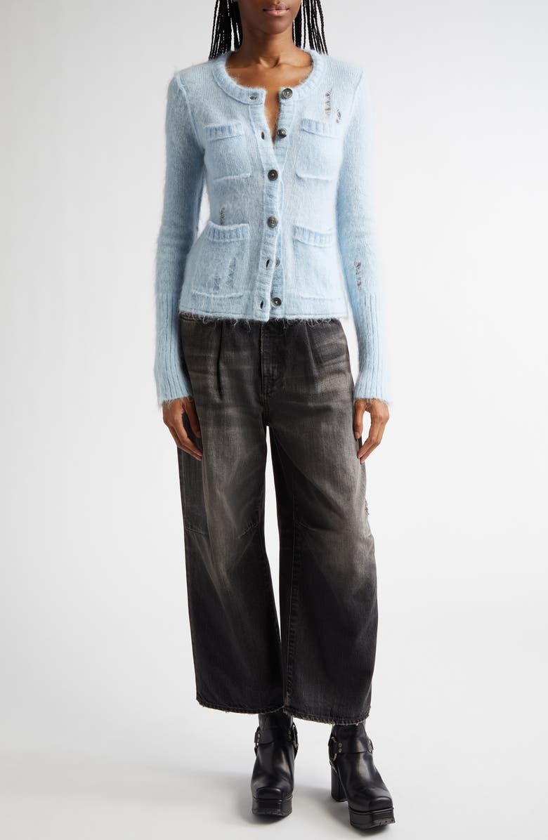 R13 Elongated Shrunken Kid Mohair & Merino Wool Blend Cardigan, Alternate, color, Light Blue