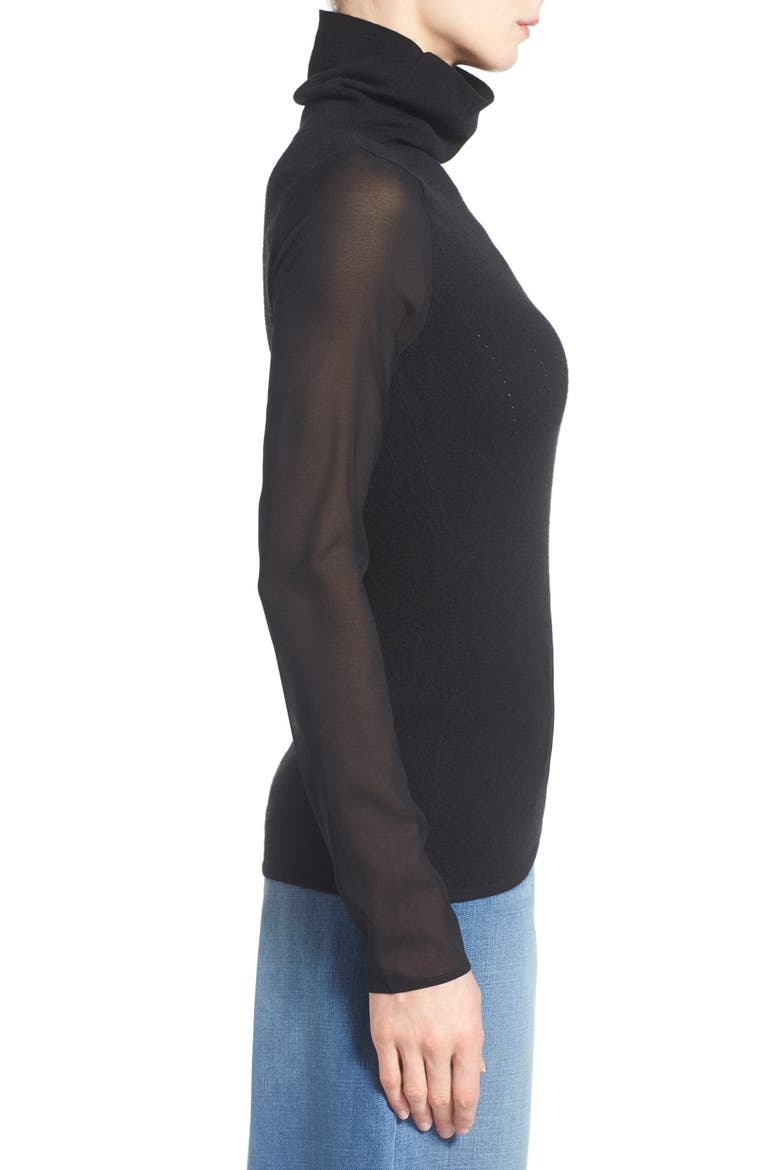 Silk Sleeve Turtleneck Sweater, Alternate, color, BLACK