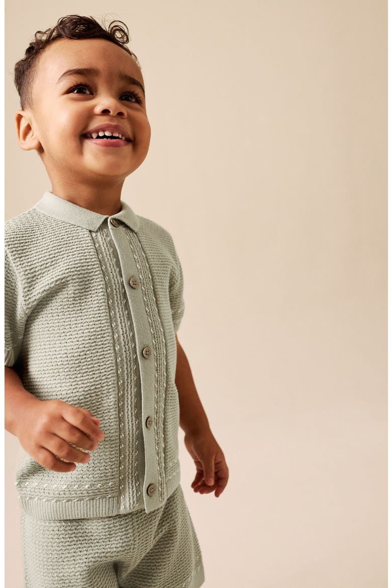 Kids' Cotton Knit Button-Up Shirt & Shorts Set, Alternate, color, GREEN