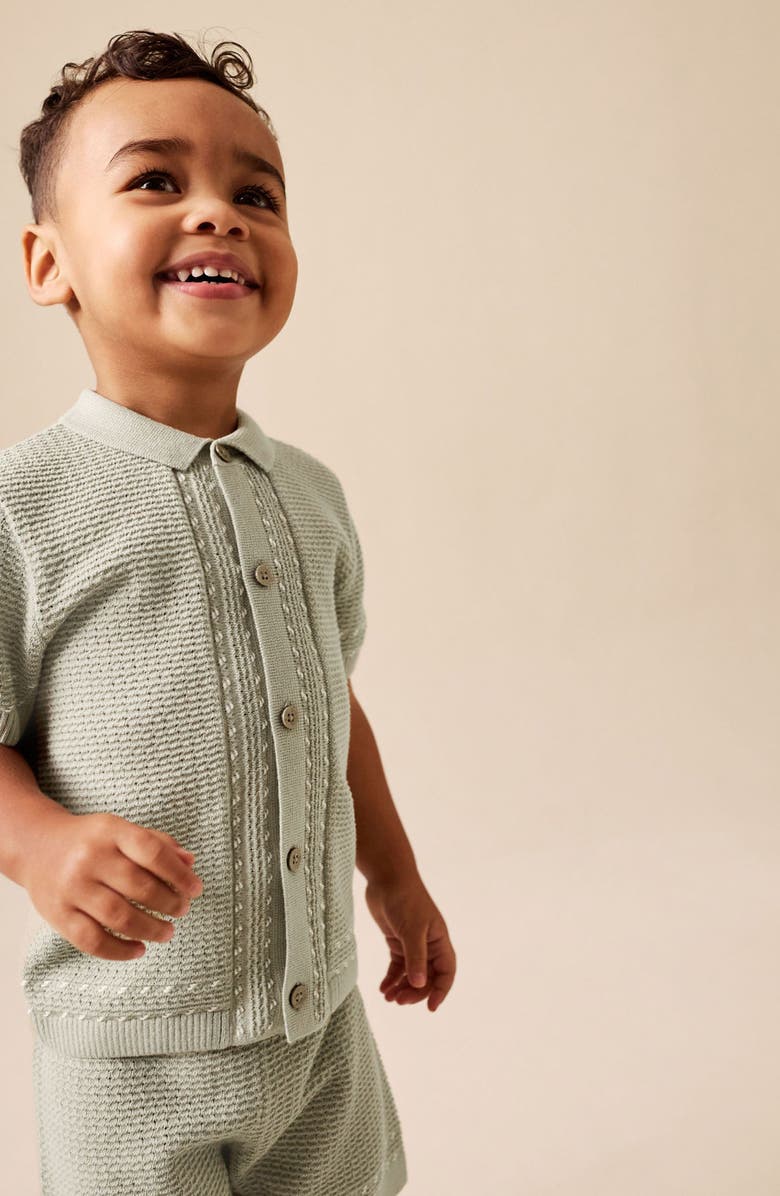 NEXT Kids' Cotton Knit Button-Up Shirt & Shorts Set, Alternate, color, Green