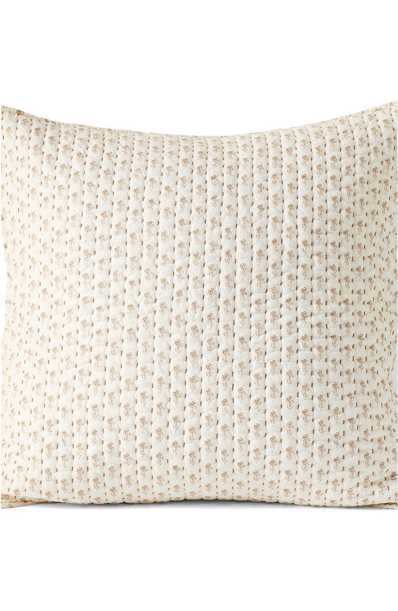 Lands' End Seed Stitch Quilted Pillow Sham, Alternate, color, Rich Camel Floral Stripe