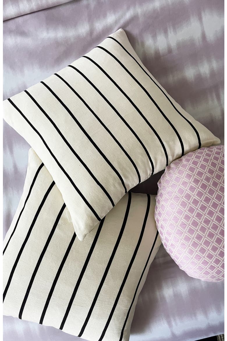 Santiago Atitlan I Striped Handwoven Cotton Square Throw Pillow, Alternate, color, White