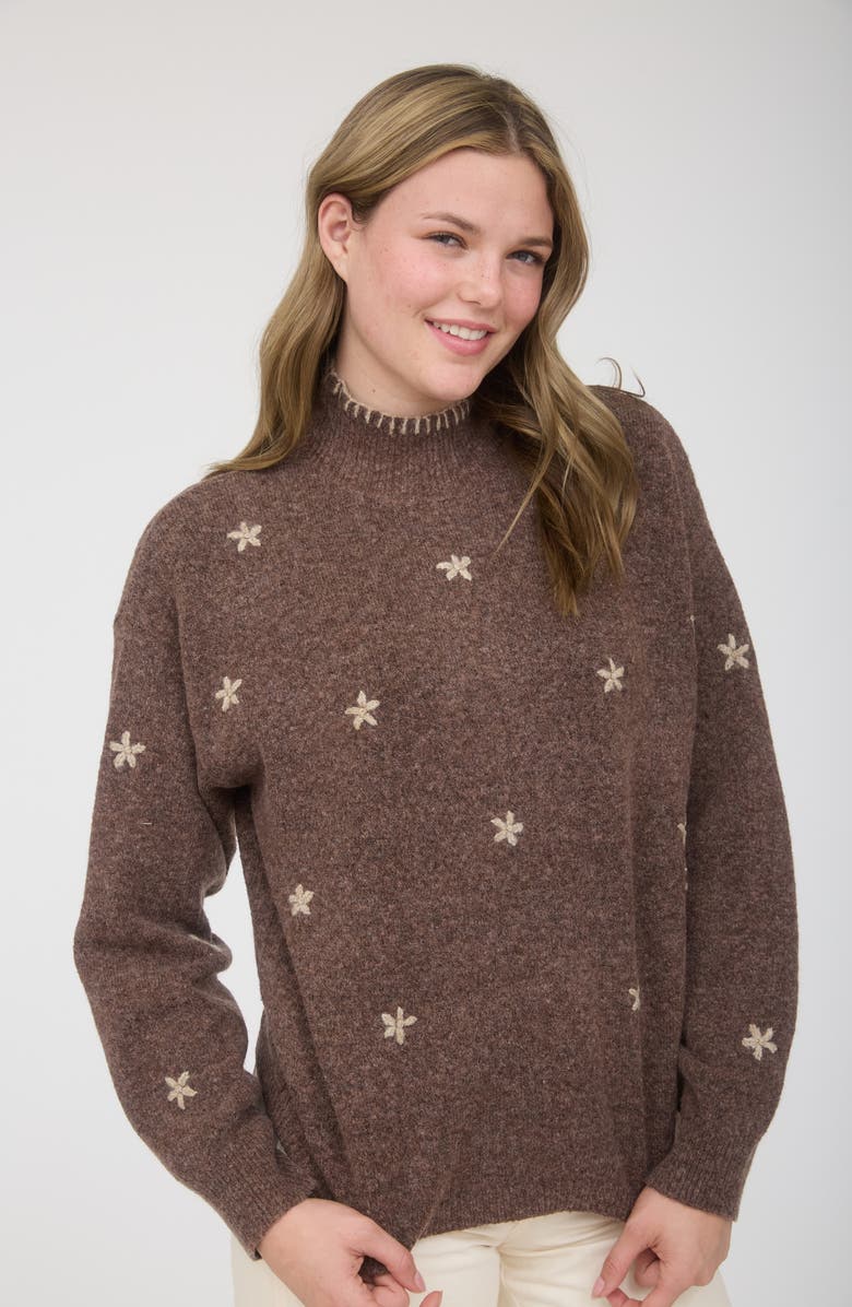 Blu Pepper Floral Mock Neck Sweater, Alternate, color, Brown