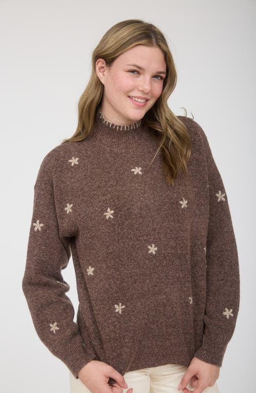 Blu Pepper Floral Mock Neck Sweater In Brown