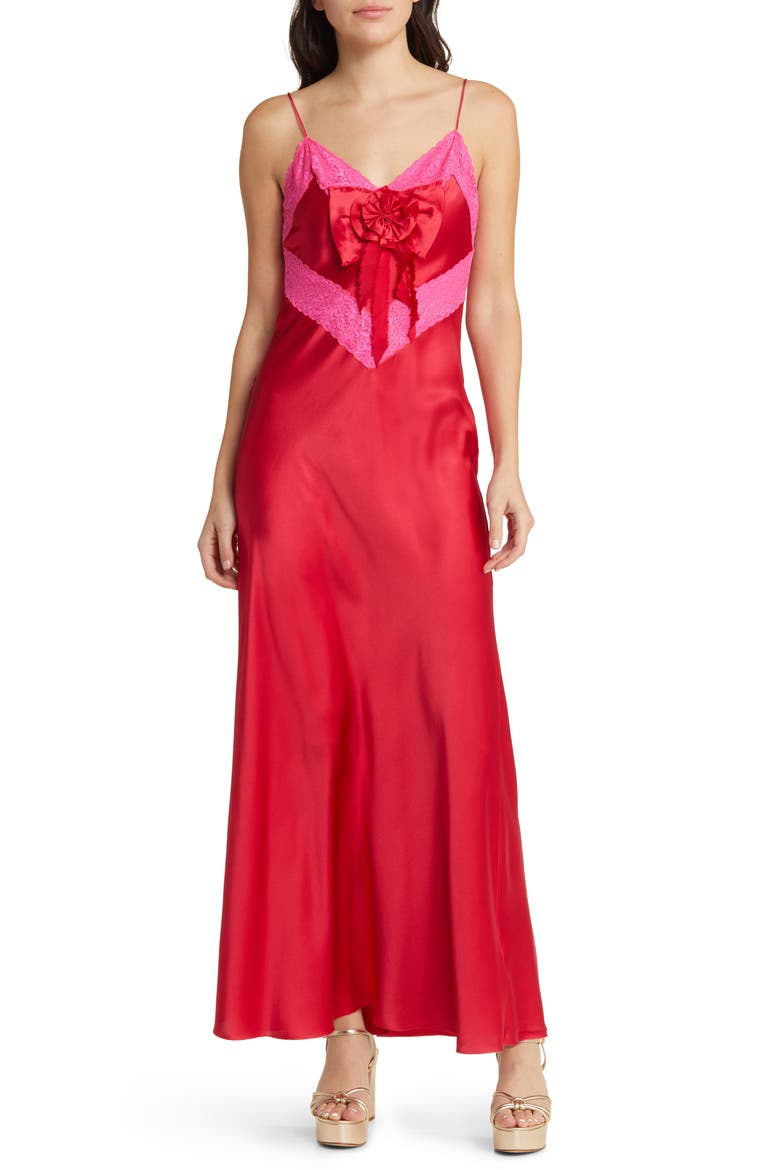 Serita Lace Silk Slipdress, Main, color, RED