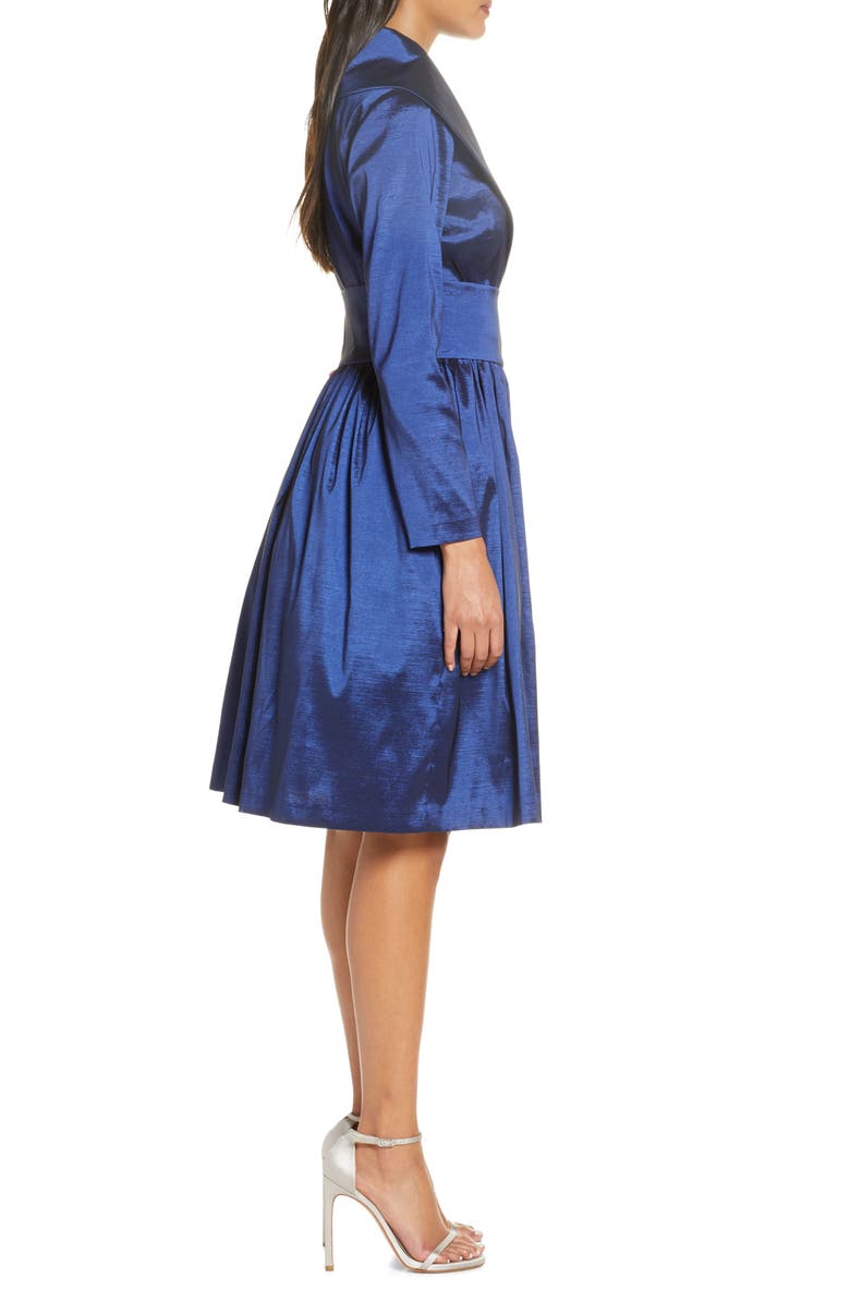 Tahari Long Sleeve Stretch Taffeta Wrap Dress, Alternate, color, 