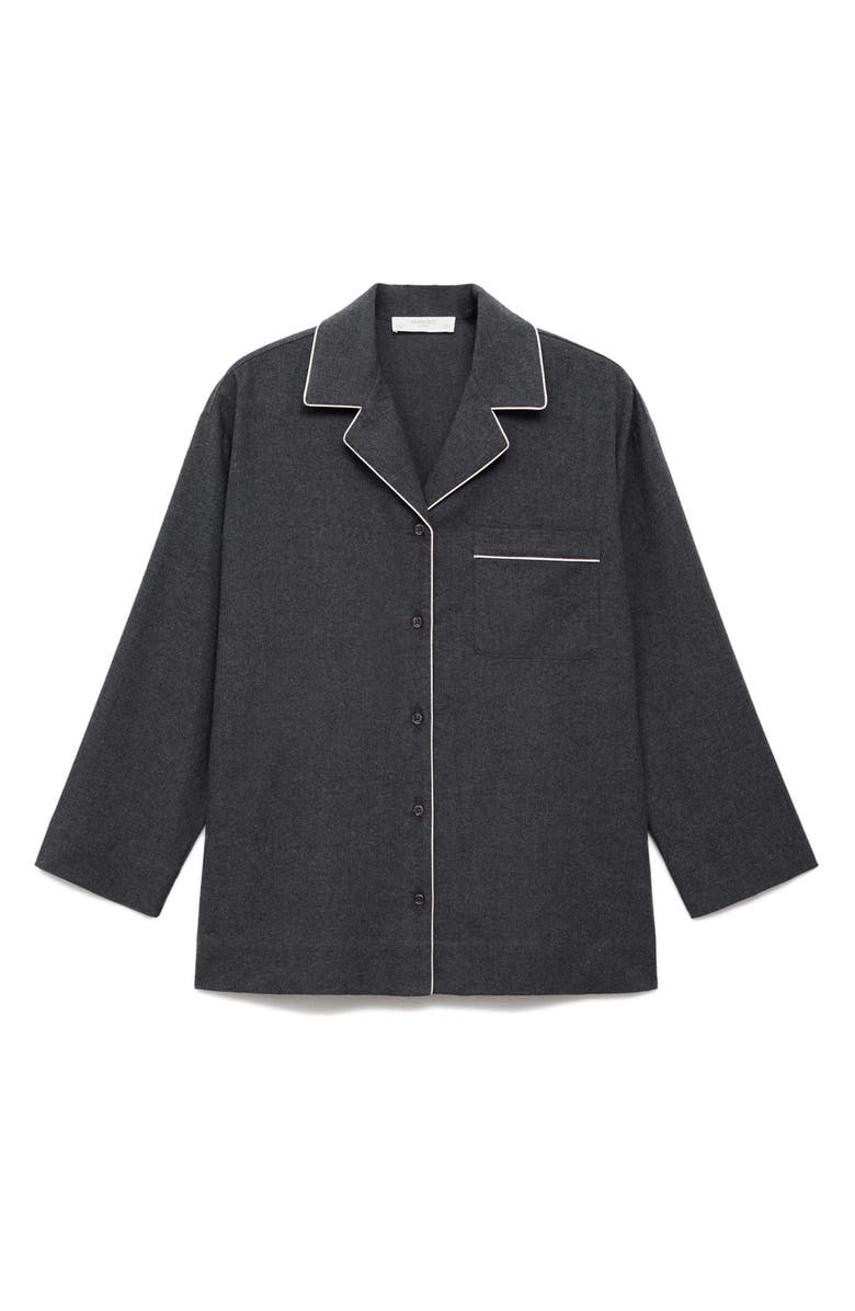 MANGO Contrast Piping Mélange Cotton Flannel Pajamas, Alternate, color, Charcoal