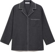 MANGO Contrast Piping Mélange Cotton Flannel Pajamas