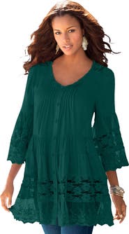 Roaman's Lace Illusion Blouse