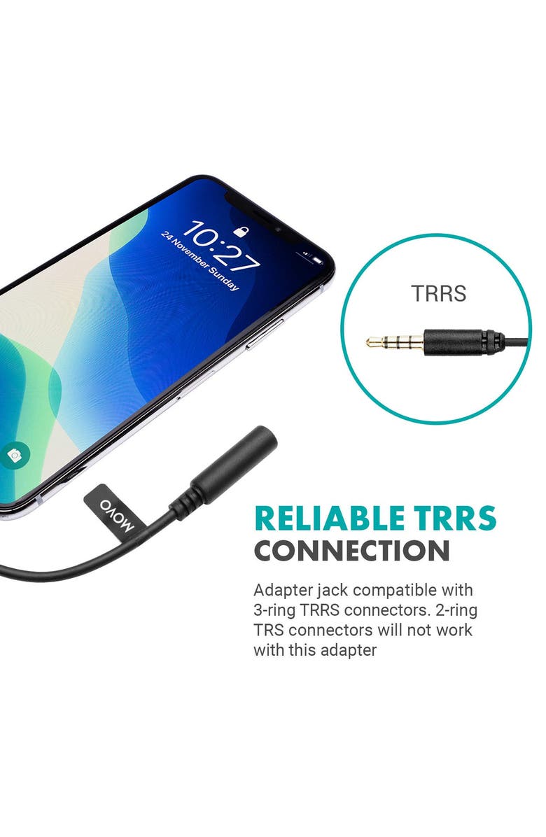 MOVO IMA-3 Female 3.5mm TRRS to Lightning Adapter, Alternate, color, Black