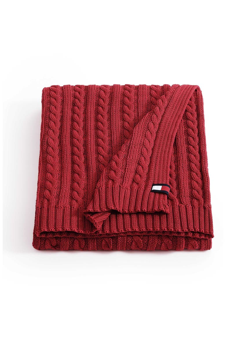 Cable Knit Throw, Main, color, NAVIGATOR RED