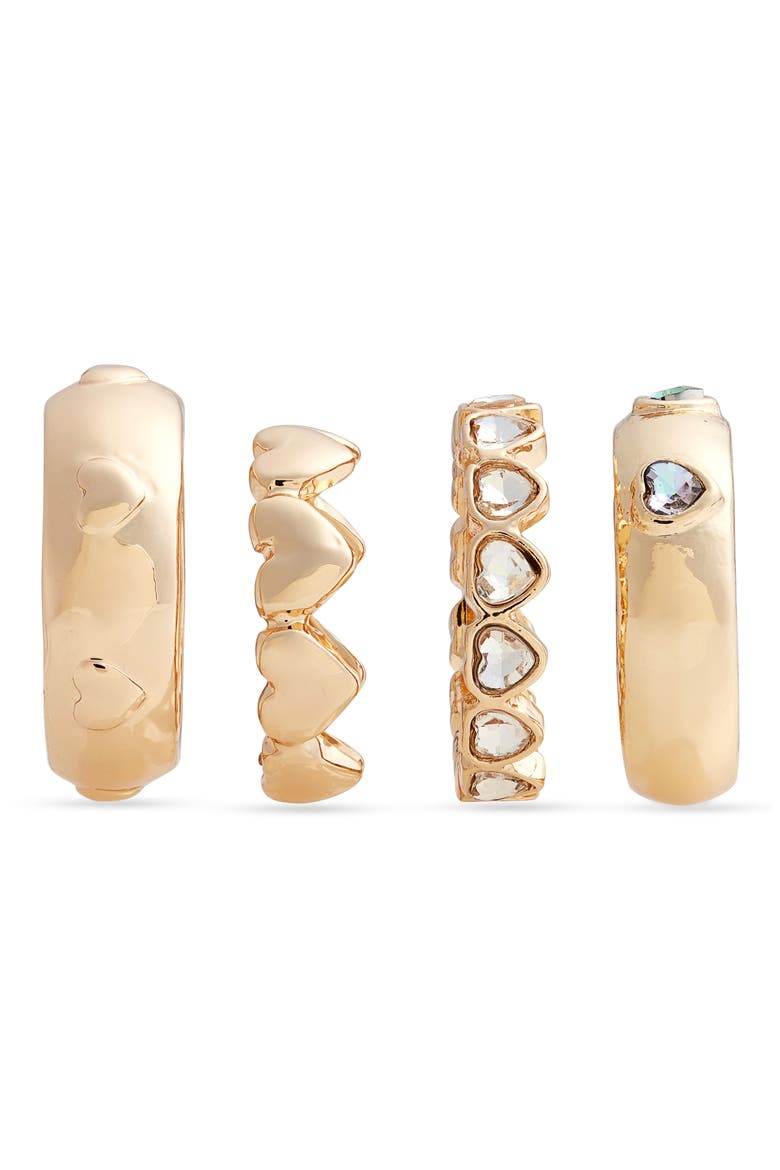 Set of 4 Heart Rings, Alternate, color, RAINBOW- GOLD