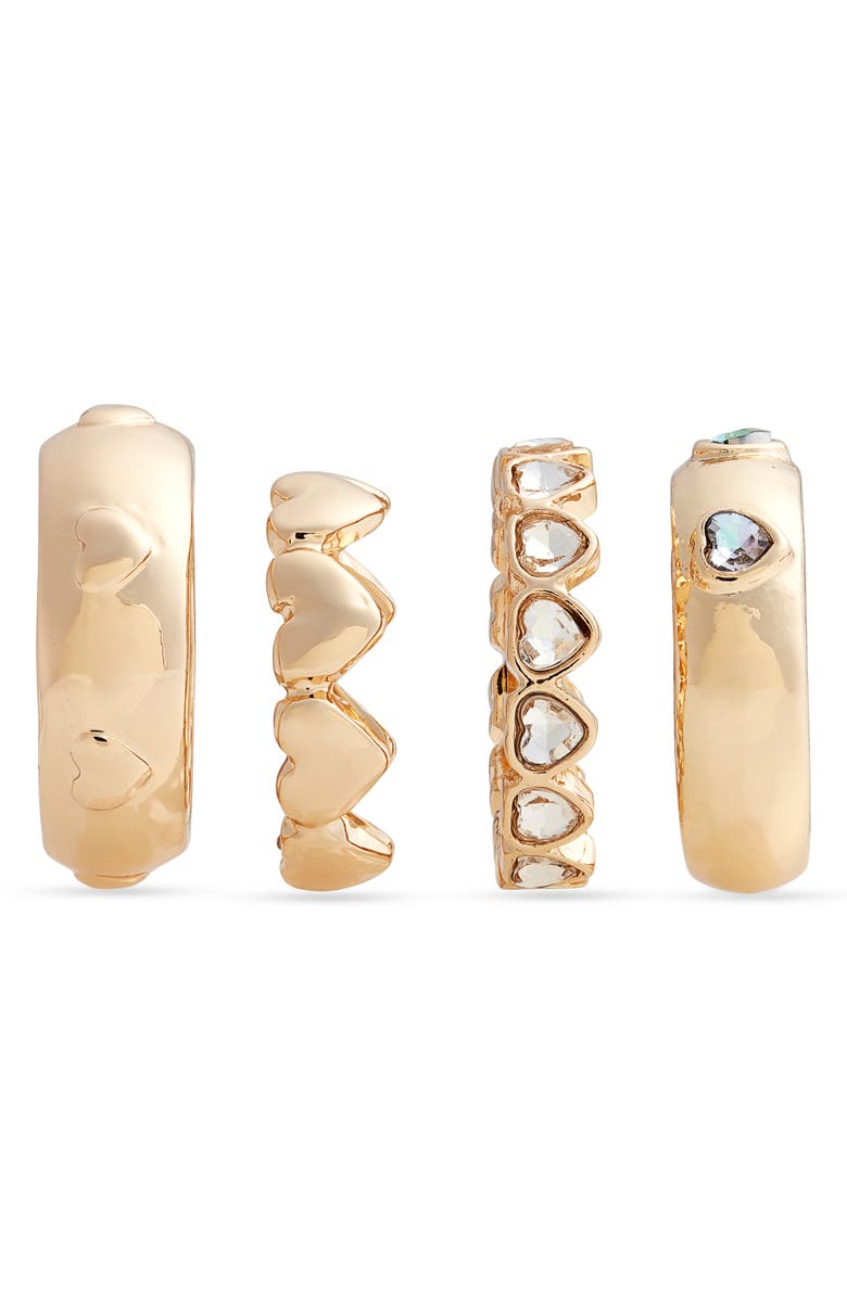 Open Edit Set of 4 Heart Rings, Alternate, color, Rainbow- Gold