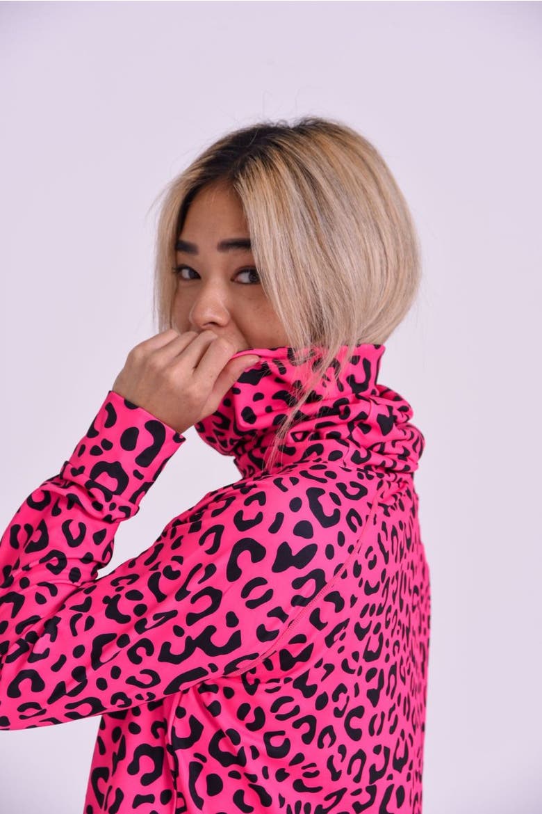 High Neck Baselayer Top - Hotel California Pink Leopard Women's, Alternate, color, multi-colour