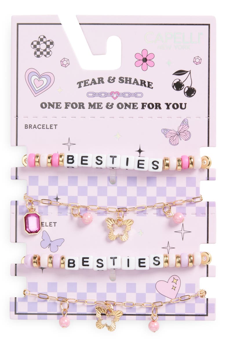 Capelli New York Kids' Tear & Share 4-Pack Assorted Best Friends Bracelet Set, Main, color, Pink Multi