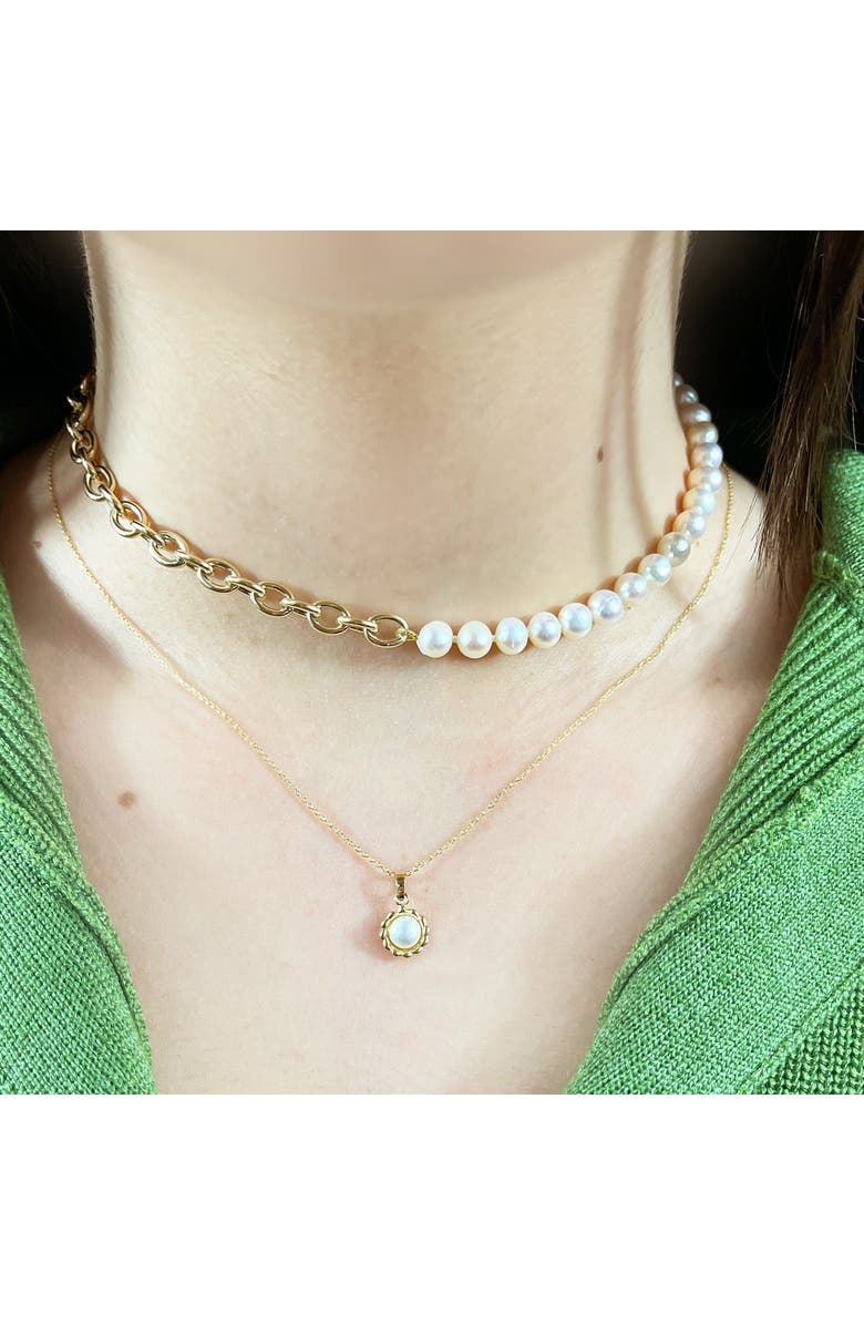 The Lovery Fine Jewelry Pearl Flower Pendant, Alternate, color, Yellow Gold