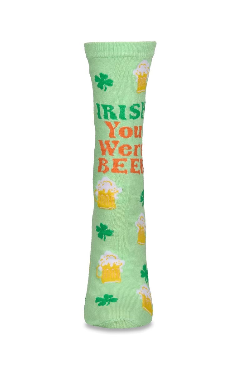 Big Kid's Irish You Were Beer Greeting Card Crew Socks, Alternate, color, Lime