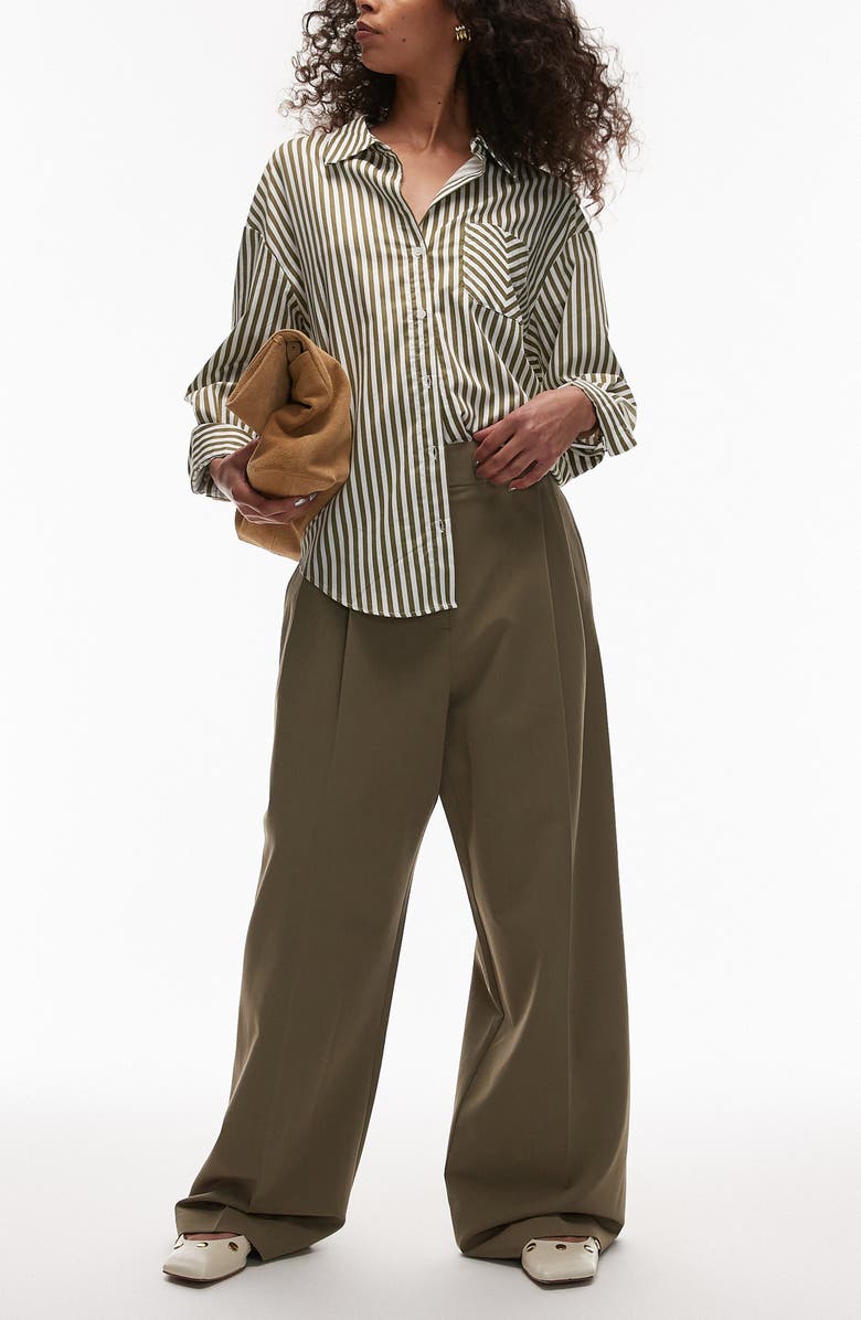 Topshop Tailored Straight Leg Pants, Alternate, color, Khaki