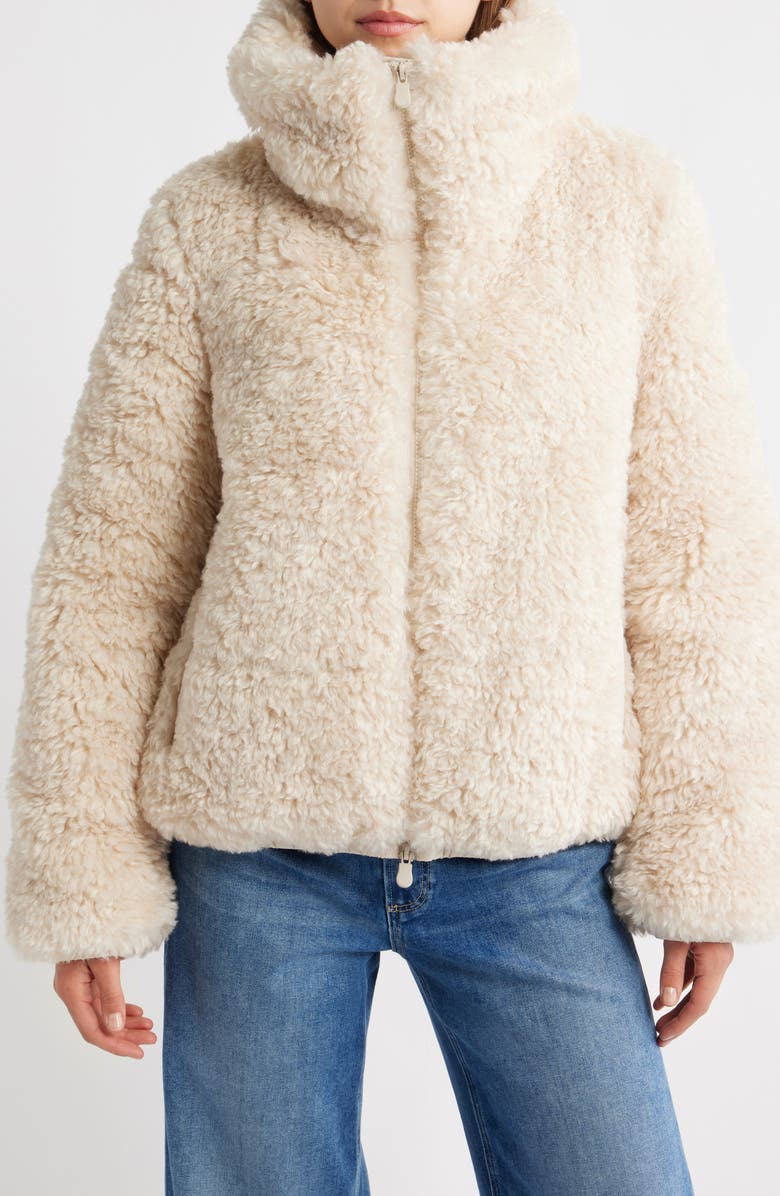 Save The Duck Kennie Water Repellent Faux Shearling Jacket, Alternate, color, Shore Beige