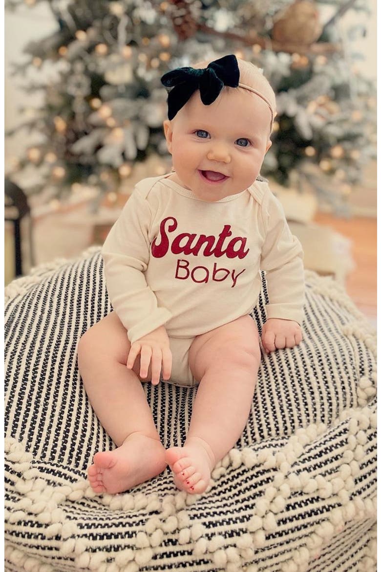 Santa Baby Organic Cotton Long Sleeve Bodysuit, Alternate, color, NATURAL