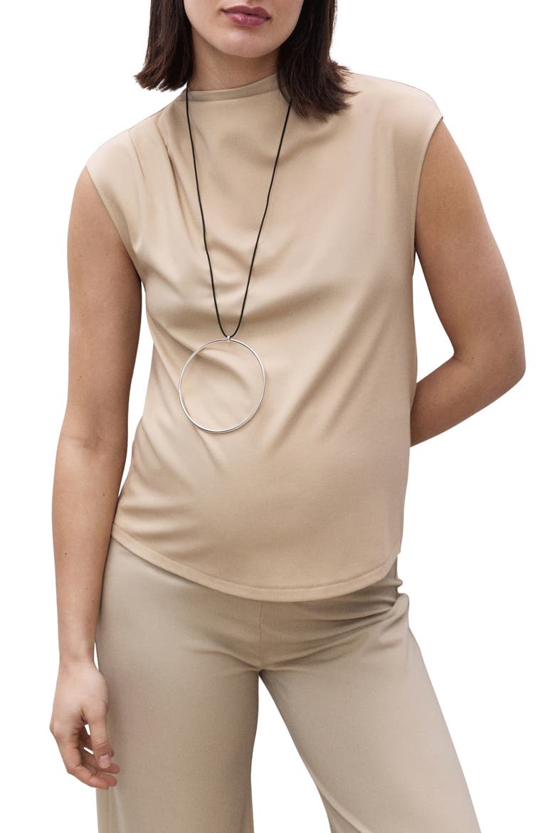 Draped Neck Sleeveless T-Shirt, Main, color, SAND