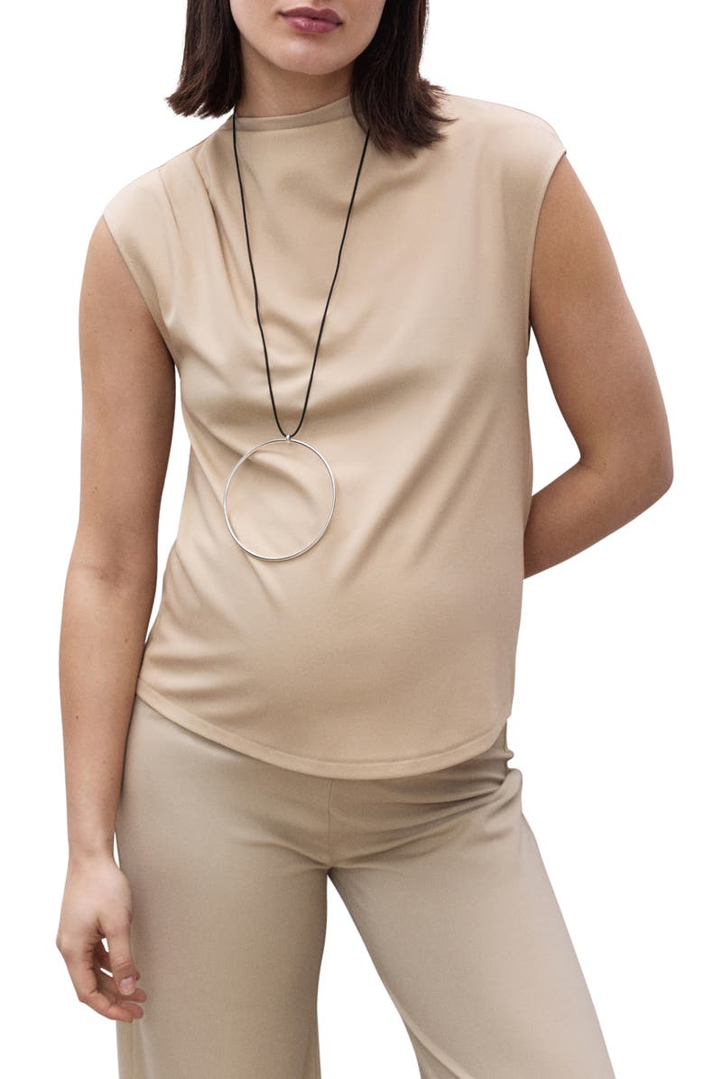 MANGO Draped Neck Sleeveless T-Shirt, Main, color, Sand