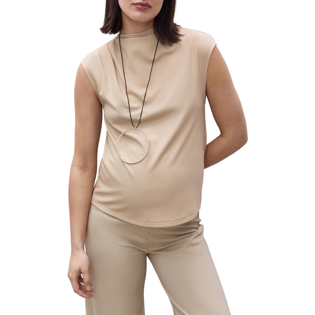 Mango Candela Extended Shoulder Funnel Neck Top In Neutral