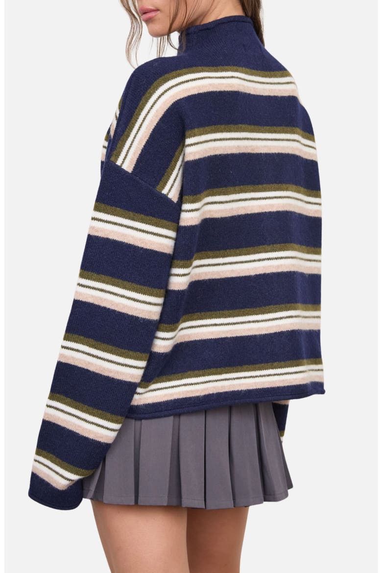 Stripe Mock Neck Cardigan, Alternate, color, NAVY MULTI
