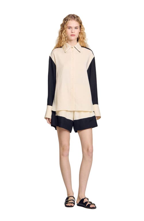 Sandro Grace Two Tone Shirt In Ecru