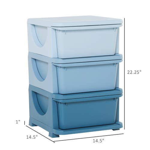 Qaba 4-tier Kids Storage Unit With Drawers In Blue