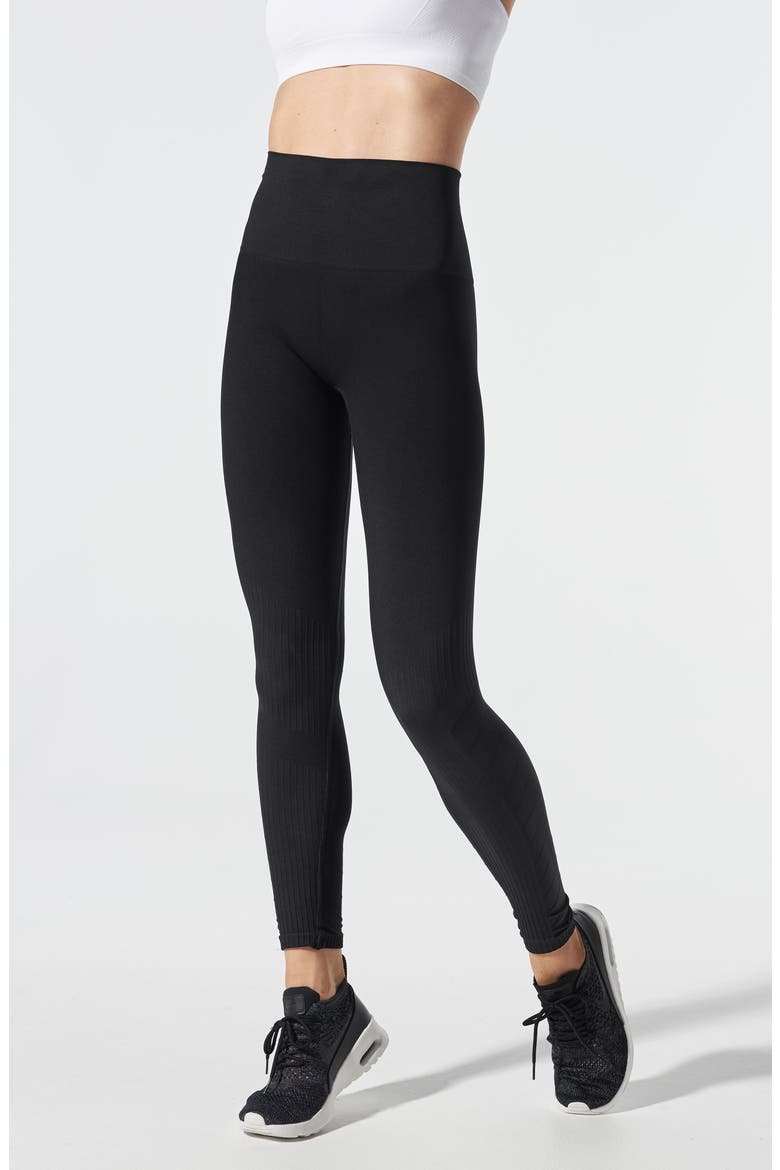 SportSupport Hipster Cuff Contour Support Maternity/Postpartum Leggings, Alternate, color, BLACK