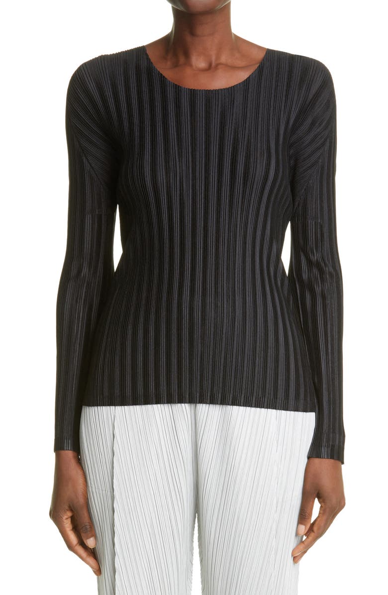 Pleats Please Issey Miyake Pleated Long Sleeve Top, Main, color, Black