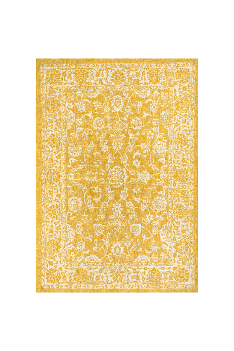 Tela Bohemian Textured Weave Floral Indoor/Outdoor Area Rug, Main, color, Yellow/Cream