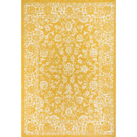 Tela Bohemian Textured Weave Floral Indoor/Outdoor Area Rug